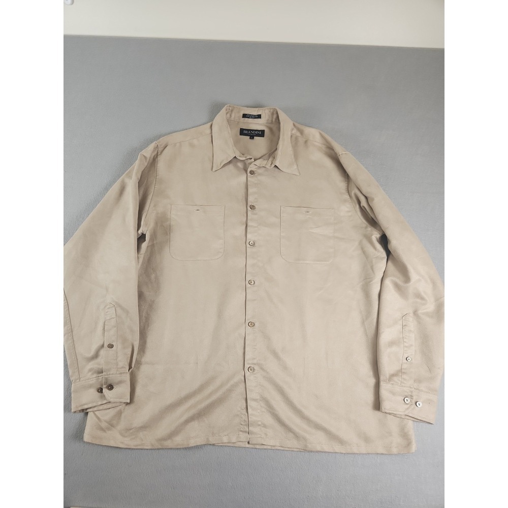 Mens Brown Vintage Brandini Shirt Long Sleeve Button Up Faux Suede  Size XL